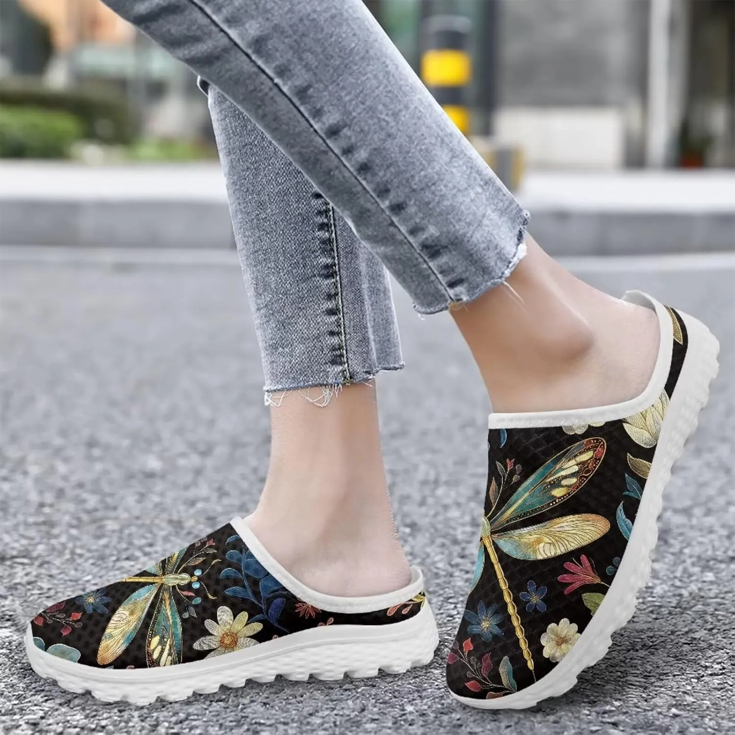Women's Half Cap Toe Mesh Slippers Lightweight Breathable Lazy Slip On Shoes Fashionable Outdoor Walking Shoes