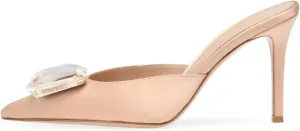 Women's Heeled Mules Pointed Toe Emerald Gemstone Stiletto Slip On Evening Dress Party Wedding Sandals Shoes