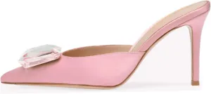 Women's Heeled Mules Pointed Toe Emerald Gemstone Stiletto Slip On Evening Dress Party Wedding Sandals Shoes