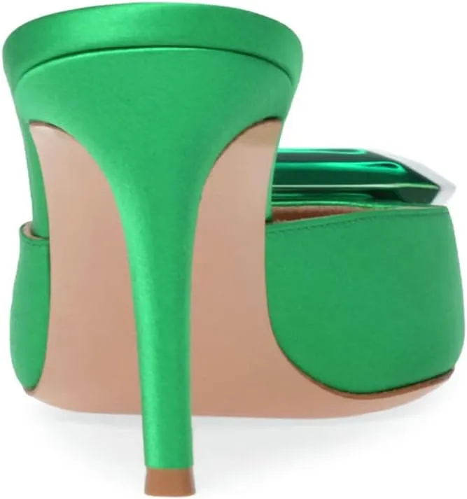 Women's Heeled Mules Pointed Toe Emerald Gemstone Stiletto Slip On Evening Dress Party Wedding Sandals Shoes