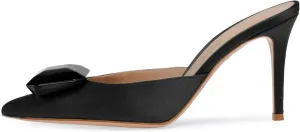 Women's Heeled Mules Pointed Toe Emerald Gemstone Stiletto Slip On Evening Dress Party Wedding Sandals Shoes