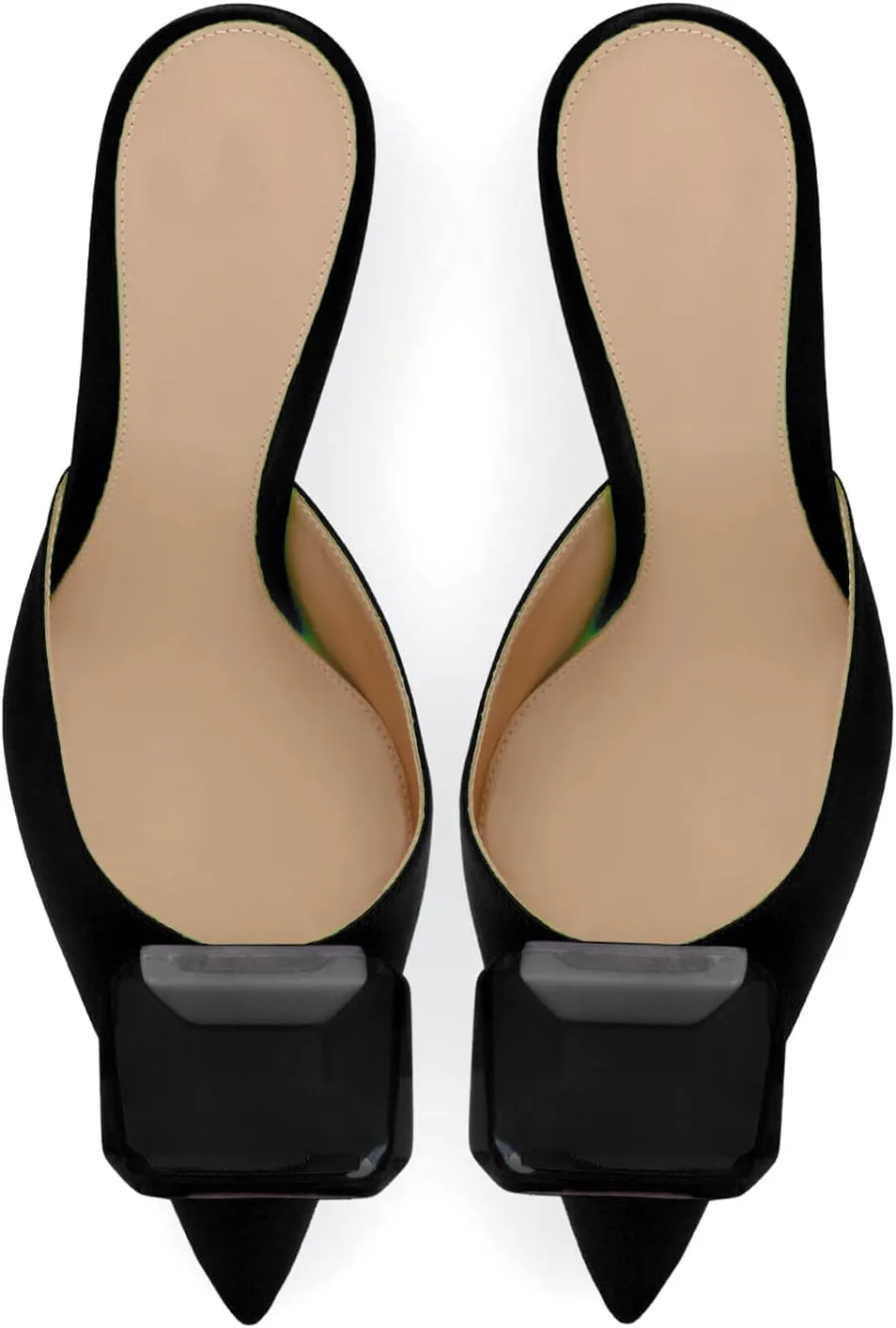 Women's Heeled Mules Pointed Toe Emerald Gemstone Stiletto Slip On Evening Dress Party Wedding Sandals Shoes