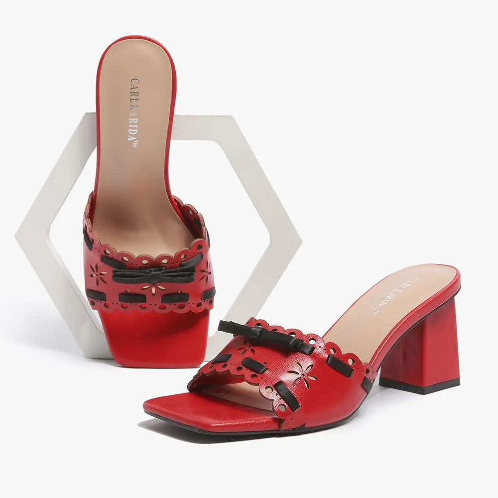 Women's Heeled Sandals Open Toe Mules Glossy Chunky Heels Casual Dress Shoes