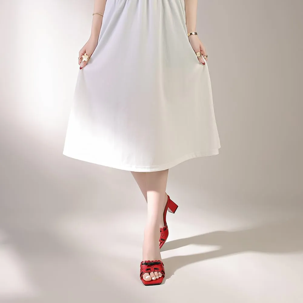 Women's Heeled Sandals Open Toe Mules Glossy Chunky Heels Casual Dress Shoes