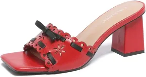 Women's Heeled Sandals Open Toe Mules Glossy Chunky Heels Casual Dress Shoes