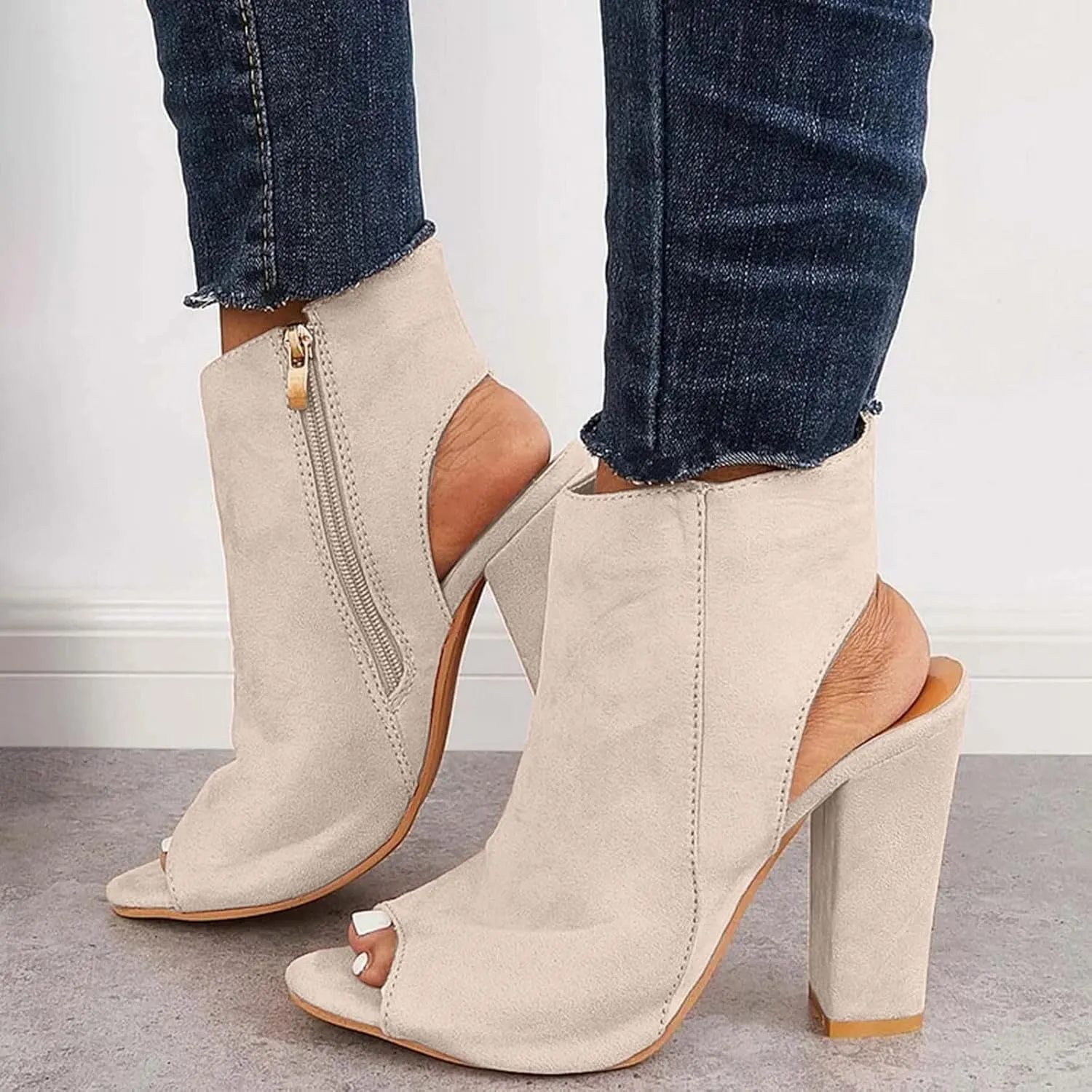 Women's High Heel Open Toe Platform Dress Boots Ladies Sexy Pump Boots Fashion Cutout Side Strap Zipper Backless Booties
