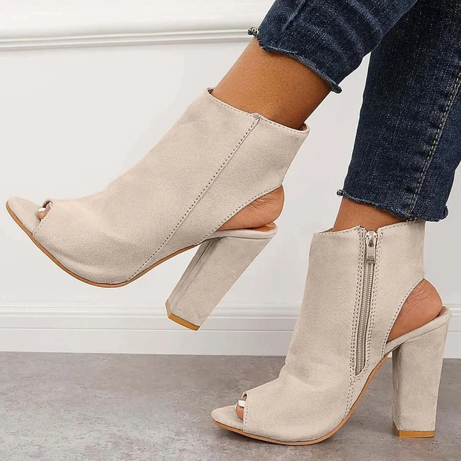 Women's High Heel Open Toe Platform Dress Boots Ladies Sexy Pump Boots Fashion Cutout Side Strap Zipper Backless Booties
