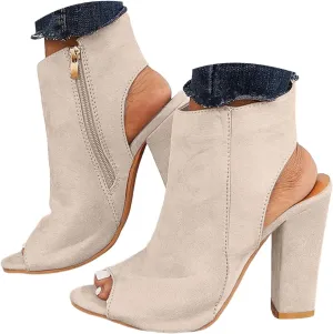 Women's High Heel Open Toe Platform Dress Boots Ladies Sexy Pump Boots Fashion Cutout Side Strap Zipper Backless Booties