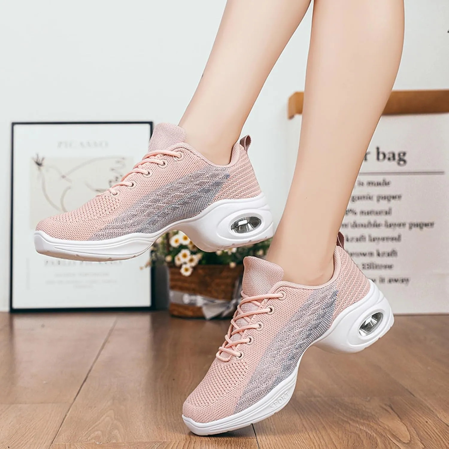 Women's Jazz Shoes Split Sole Dance Sneakers Lace Up Zumba Modern Shoes