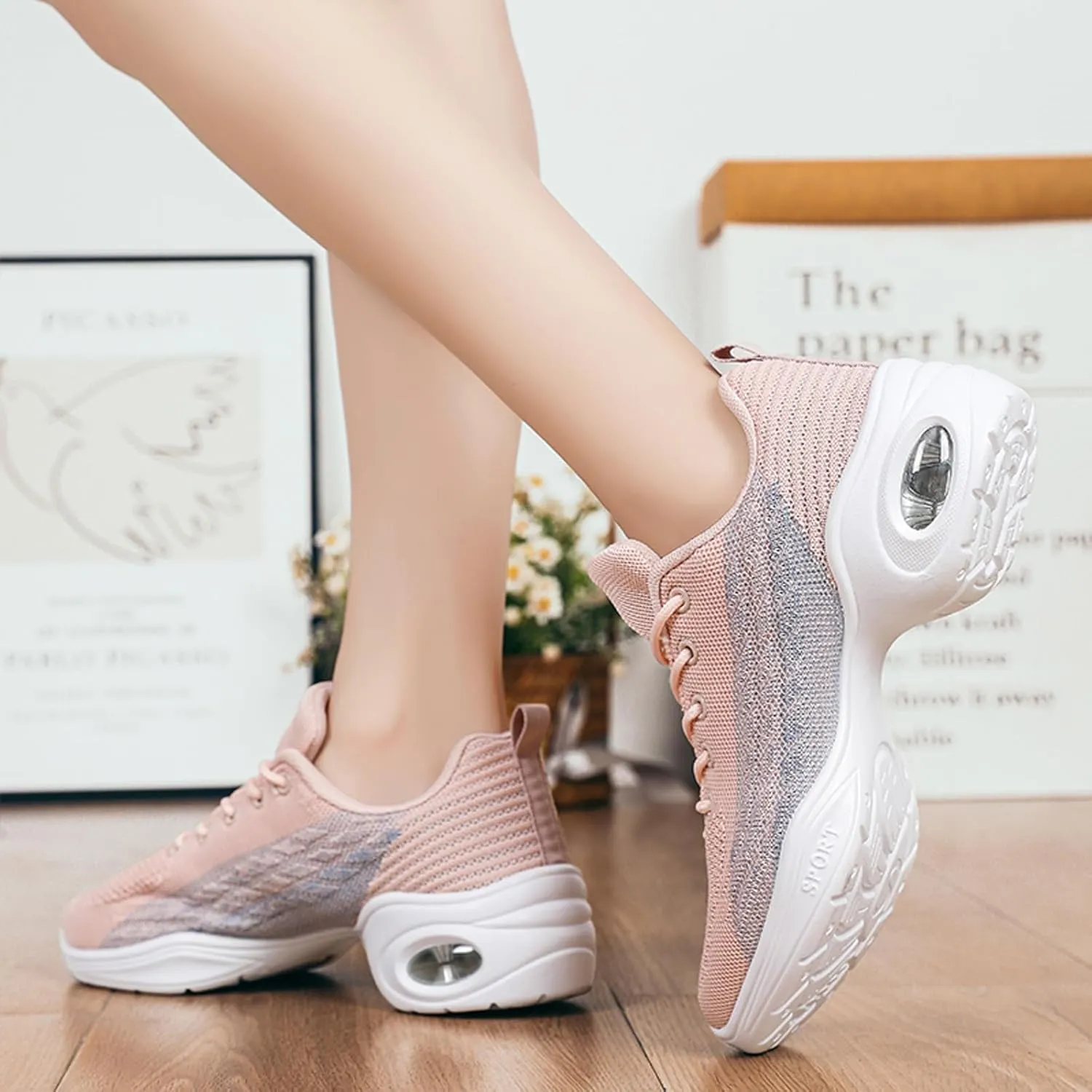 Women's Jazz Shoes Split Sole Dance Sneakers Lace Up Zumba Modern Shoes