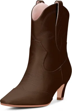Women's kitten Heel Cowboy Cowgirl Western Ankle Embroided Booties