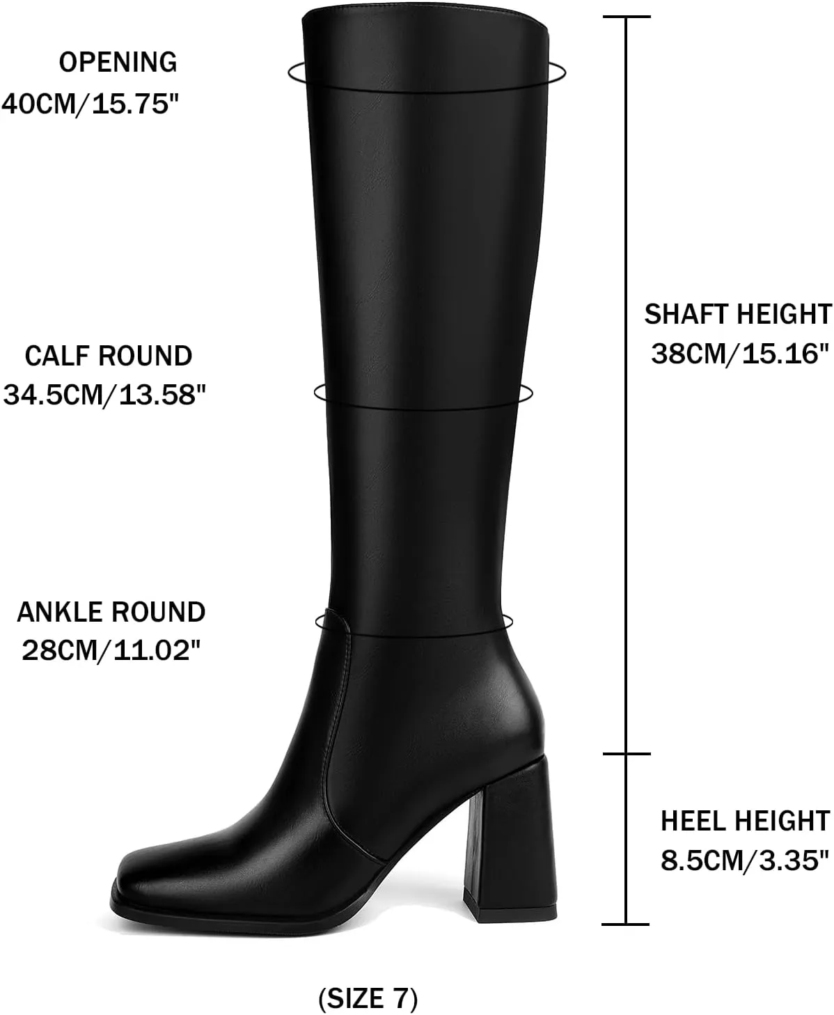 Women's Knee High Boots Faux Leather Square To Tall Boots Fashion Chunky Block Heel Long Boots with Side Zip