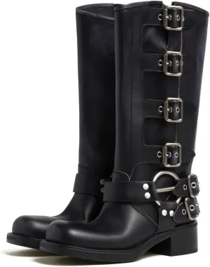 Women's Knee High Western Cowboy Cowgirl Riding Boots with Buckle Strap