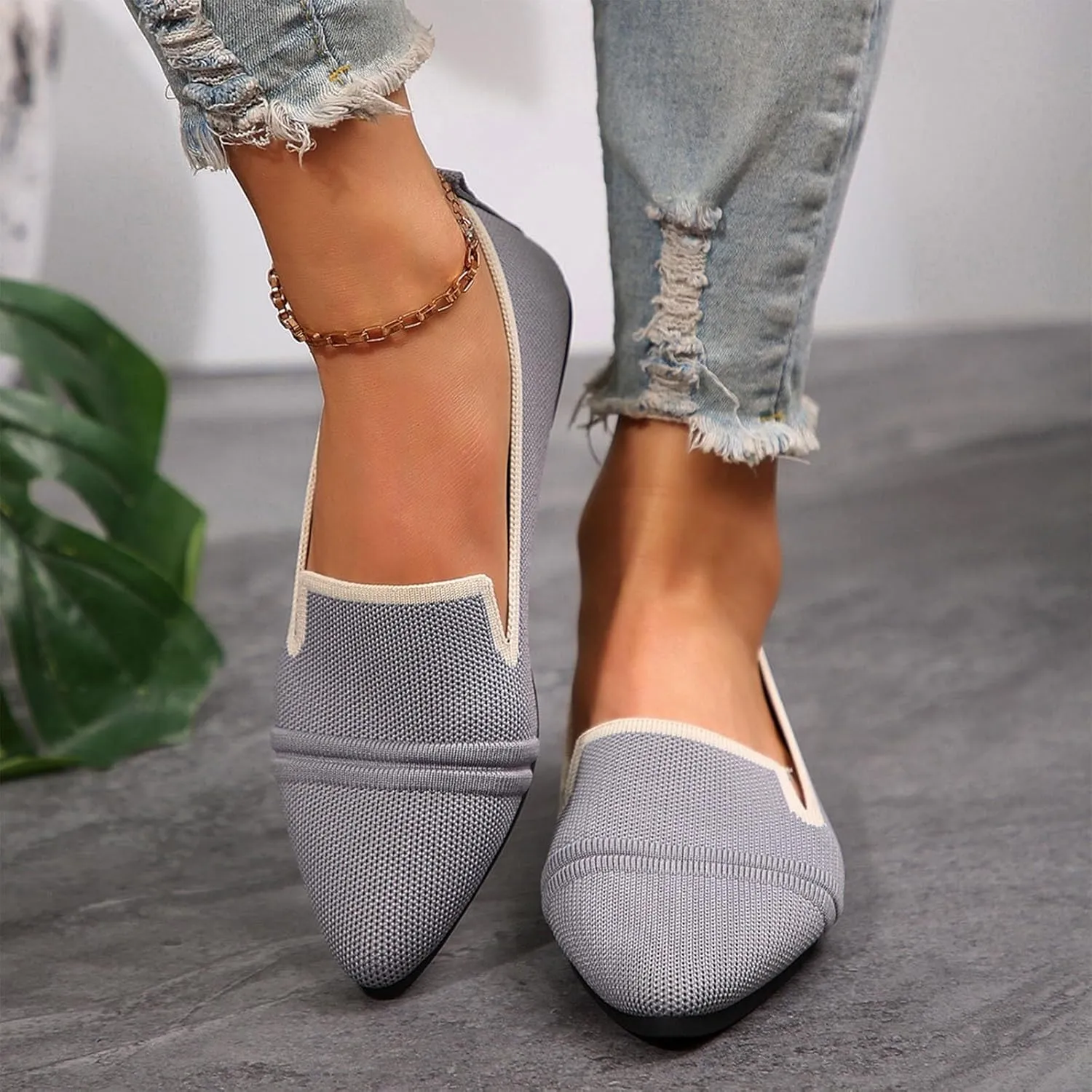 Womens Knit Slip on Casual Pointed Toe Loafers Comfortable Flats Loafer Ladies Driving Moccasins Business Work Shoes