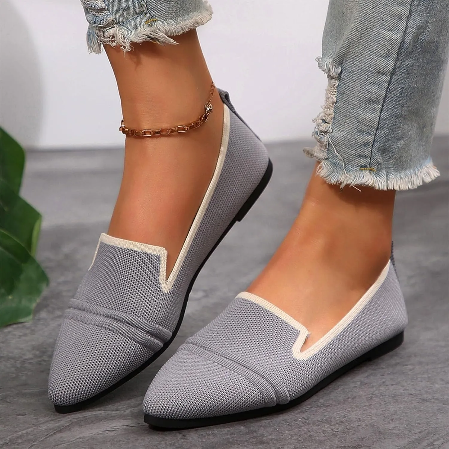 Womens Knit Slip on Casual Pointed Toe Loafers Comfortable Flats Loafer Ladies Driving Moccasins Business Work Shoes