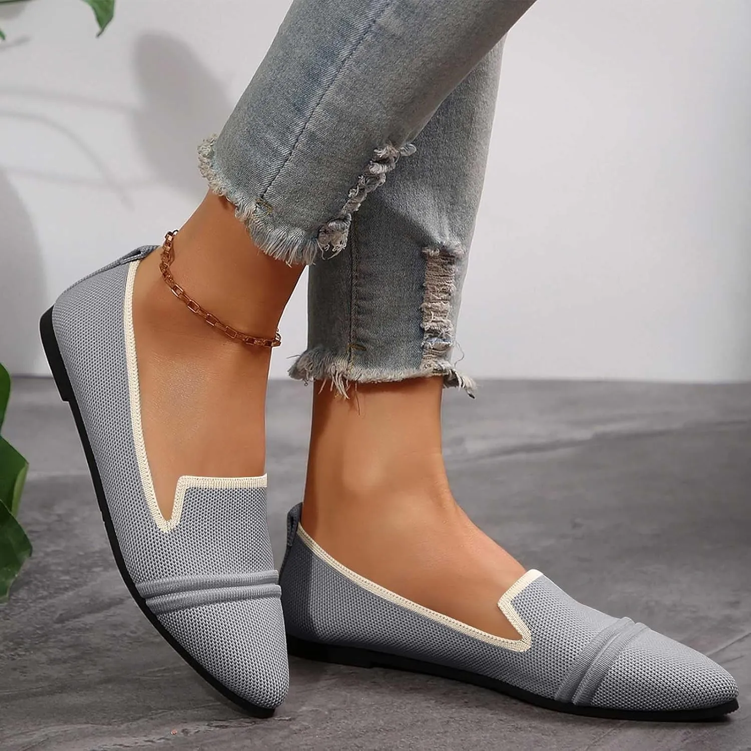 Womens Knit Slip on Casual Pointed Toe Loafers Comfortable Flats Loafer Ladies Driving Moccasins Business Work Shoes