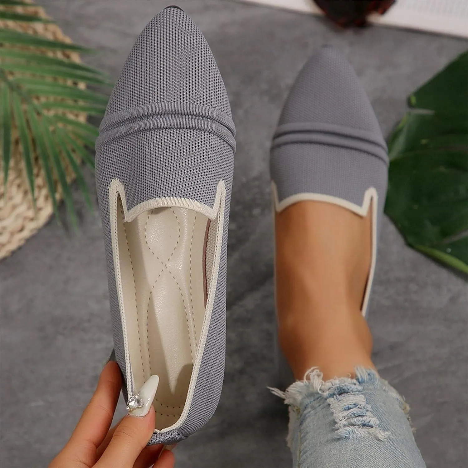 Womens Knit Slip on Casual Pointed Toe Loafers Comfortable Flats Loafer Ladies Driving Moccasins Business Work Shoes