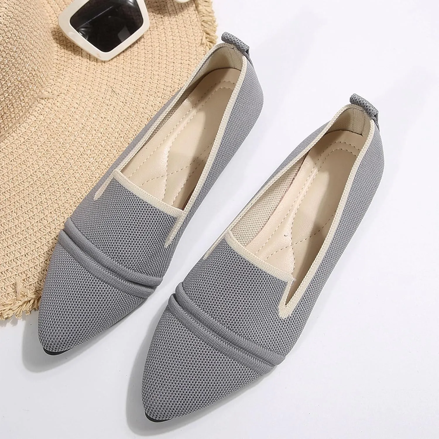 Womens Knit Slip on Casual Pointed Toe Loafers Comfortable Flats Loafer Ladies Driving Moccasins Business Work Shoes