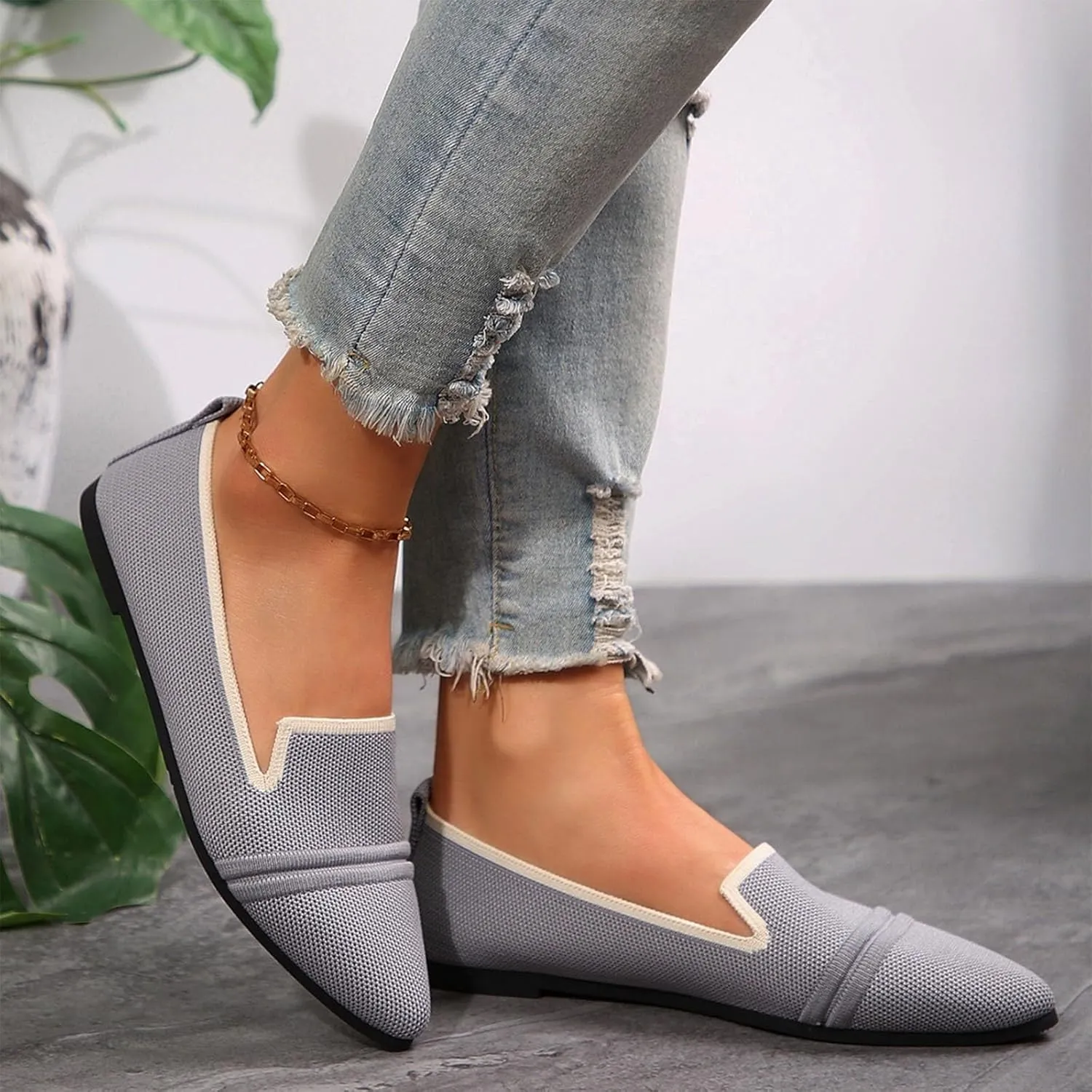 Womens Knit Slip on Casual Pointed Toe Loafers Comfortable Flats Loafer Ladies Driving Moccasins Business Work Shoes