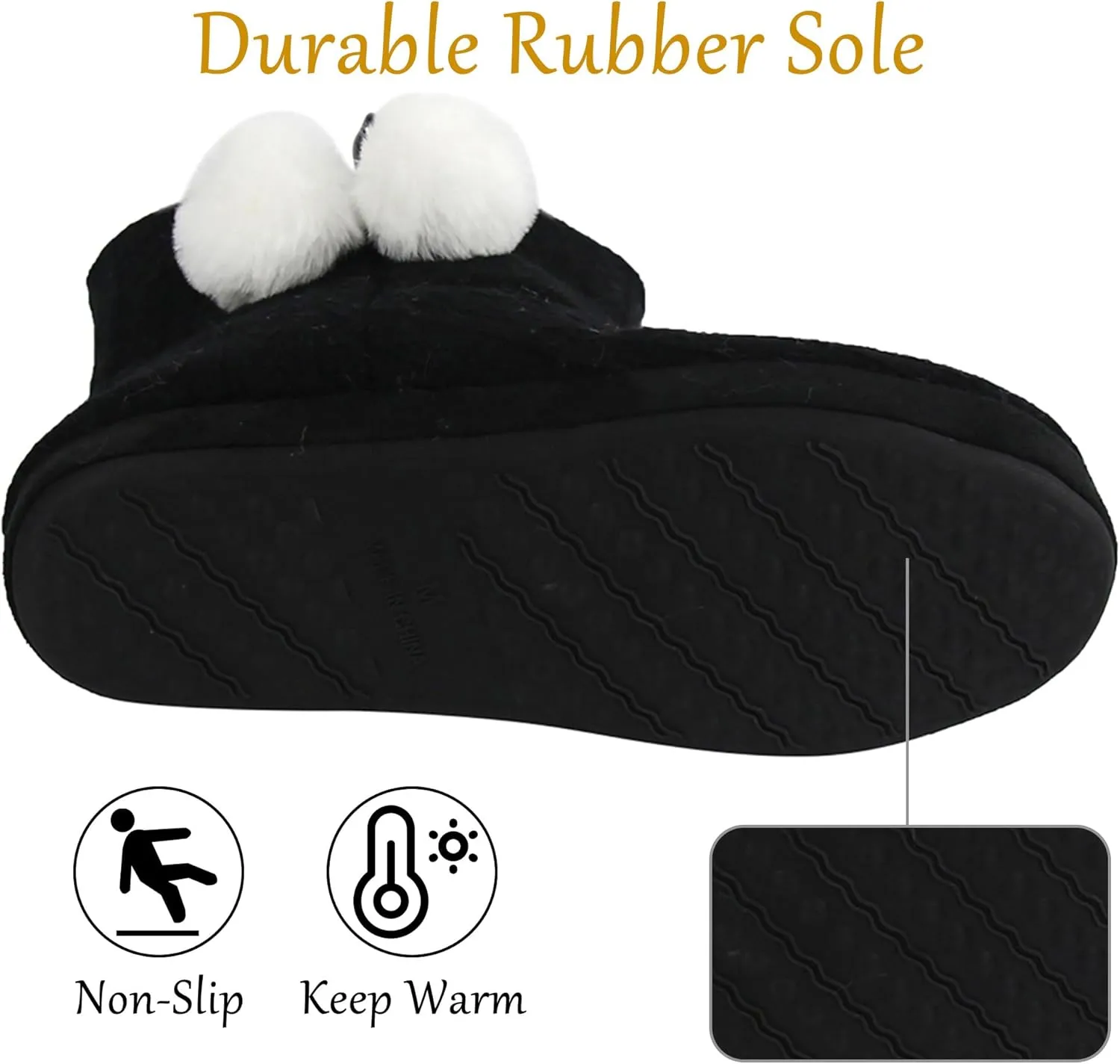 Women's Knit Slippers Indoor Warm Fluffy Home Bootie Slippers Anti-Slip House Shoes with Cute Pom Poms Soft Cozy Ankle Boots for Women