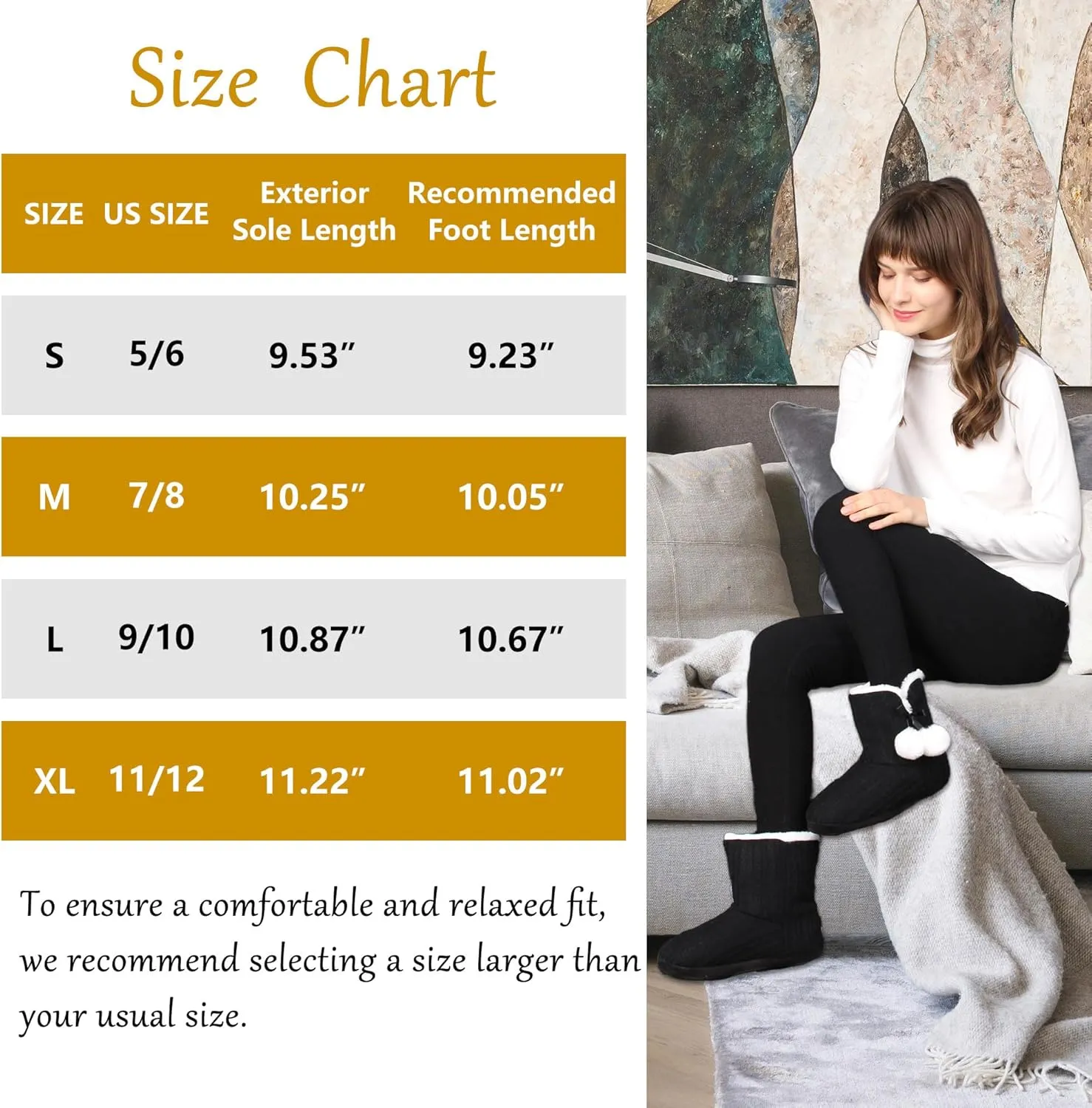Women's Knit Slippers Indoor Warm Fluffy Home Bootie Slippers Anti-Slip House Shoes with Cute Pom Poms Soft Cozy Ankle Boots for Women