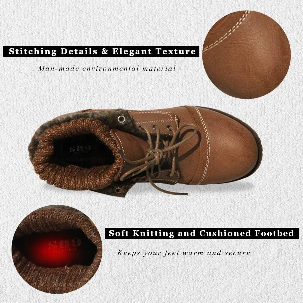 Women’s Knitted Cuff Ankle Booties Lace up Combat Boots Folded Collar Stylish Snow Boots Hiking Shoes