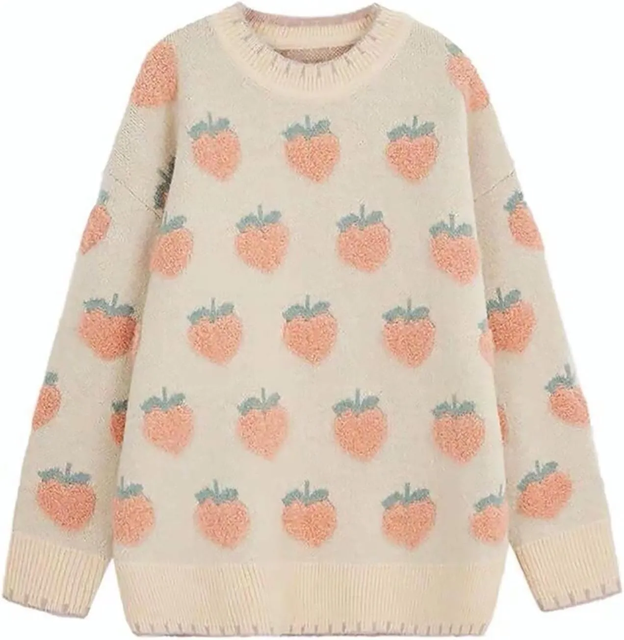 Womens Knitted Orange Sweater Casual Loose Long Sleeve Pullover Sweater Tops
