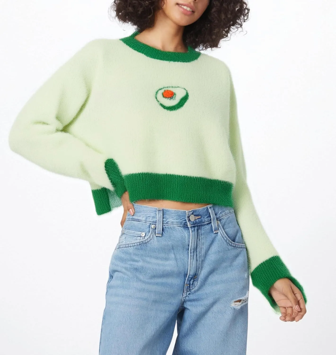 Womens Knitted Orange Sweater Casual Loose Long Sleeve Pullover Sweater Tops