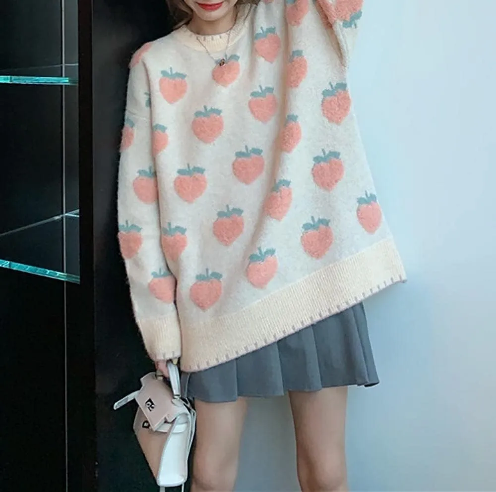 Womens Knitted Orange Sweater Casual Loose Long Sleeve Pullover Sweater Tops