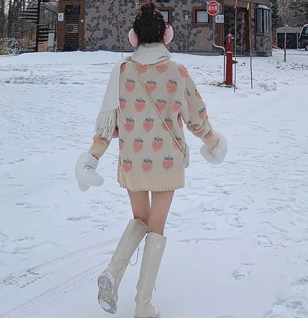 Womens Knitted Orange Sweater Casual Loose Long Sleeve Pullover Sweater Tops