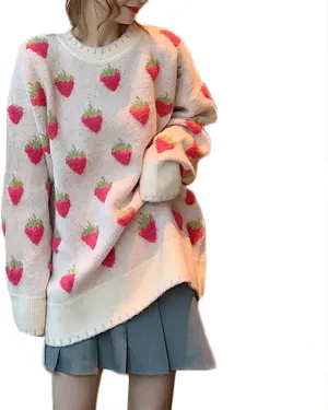 Womens Knitted Orange Sweater Casual Loose Long Sleeve Pullover Sweater Tops