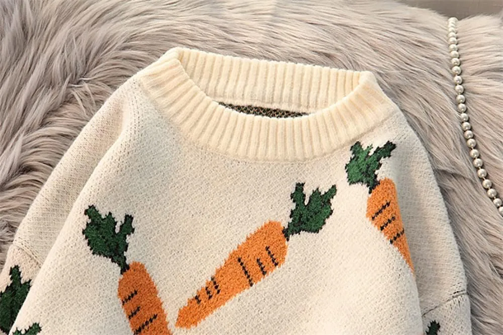 Womens Knitted Orange Sweater Casual Loose Long Sleeve Pullover Sweater Tops