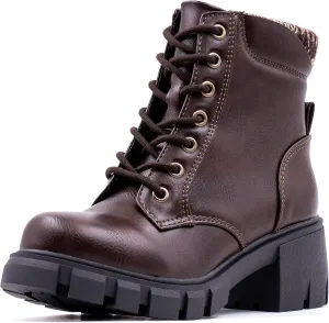 Women's Lace Up Combat Platform Ankle Boots With Thick Sole, Side Zipper Shoes Mid Calf Booties for Lady 2301-2302-2403