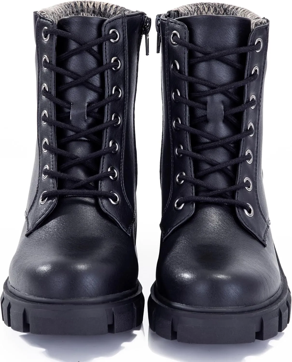 Women's Lace Up Combat Platform Ankle Boots With Thick Sole, Side Zipper Shoes Mid Calf Booties for Lady 2301-2302-2403