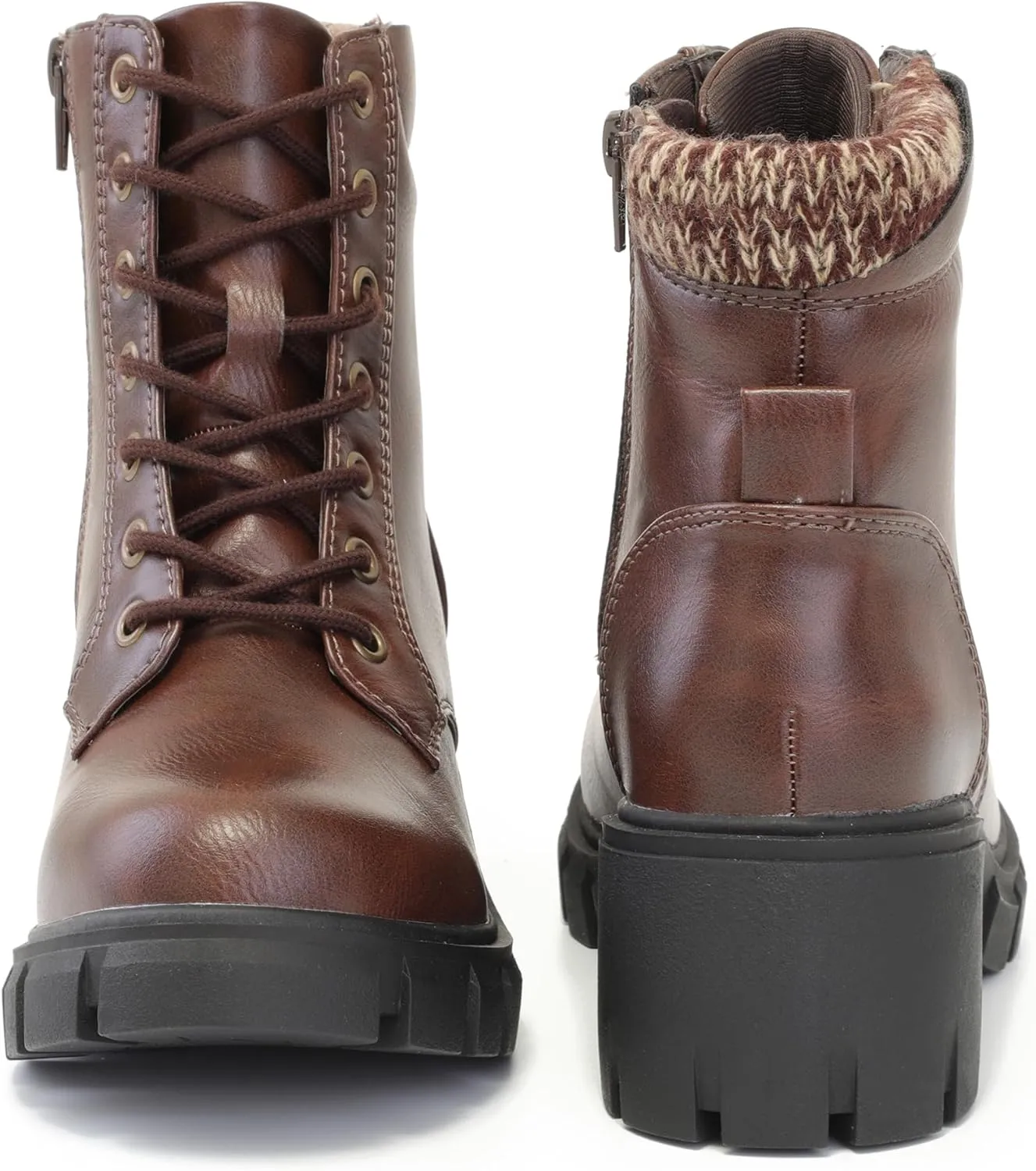 Women's Lace Up Combat Platform Ankle Boots With Thick Sole, Side Zipper Shoes Mid Calf Booties for Lady 2301-2302-2403