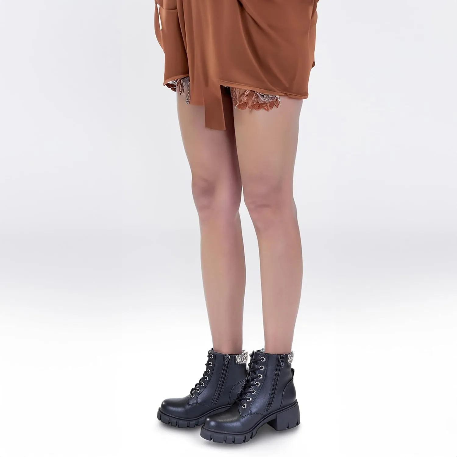 Women's Lace Up Combat Platform Ankle Boots With Thick Sole, Side Zipper Shoes Mid Calf Booties for Lady 2301-2302-2403