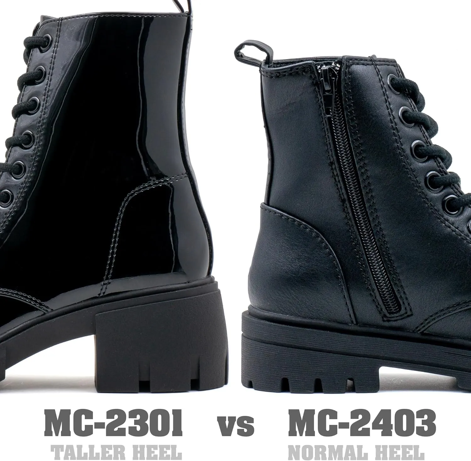 Women's Lace Up Combat Platform Ankle Boots With Thick Sole, Side Zipper Shoes Mid Calf Booties for Lady 2301-2302-2403