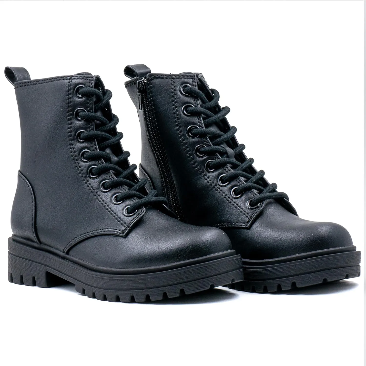 Women's Lace Up Combat Platform Ankle Boots With Thick Sole, Side Zipper Shoes Mid Calf Booties for Lady 2301-2302-2403