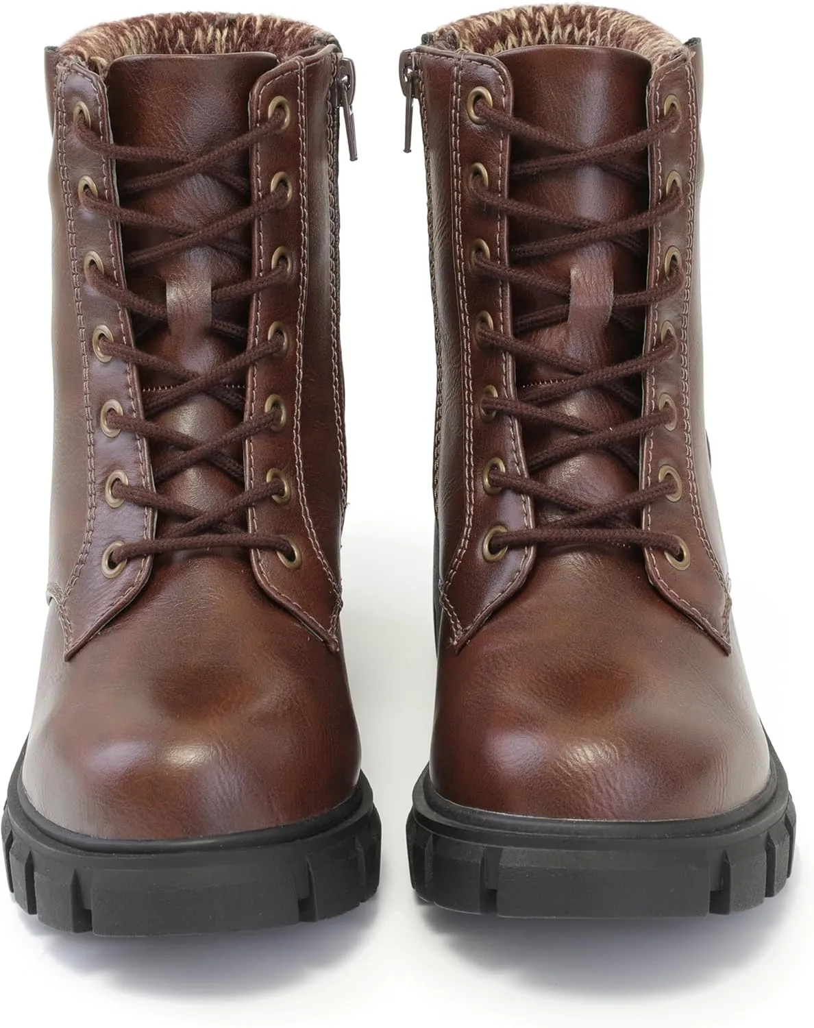 Women's Lace Up Combat Platform Ankle Boots With Thick Sole, Side Zipper Shoes Mid Calf Booties for Lady 2301-2302-2403