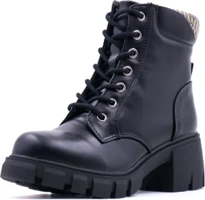 Women's Lace Up Combat Platform Ankle Boots With Thick Sole, Side Zipper Shoes Mid Calf Booties for Lady 2301-2302-2403