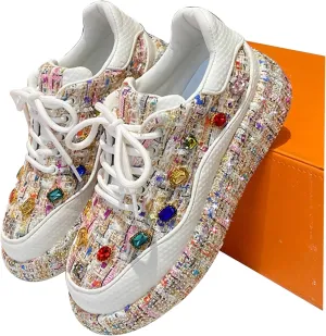 Women's Lace Up Platform Woven Sneakers Comfortable Fashion Sneaker Low Top Chunky Walking Shoes, Women's Platform Sneakers Rhinestone Fashion Chunky Casual Tennis Shoes