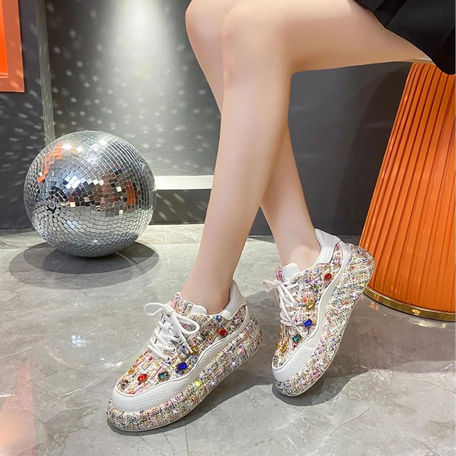 Women's Lace Up Platform Woven Sneakers Comfortable Fashion Sneaker Low Top Chunky Walking Shoes, Women's Platform Sneakers Rhinestone Fashion Chunky Casual Tennis Shoes