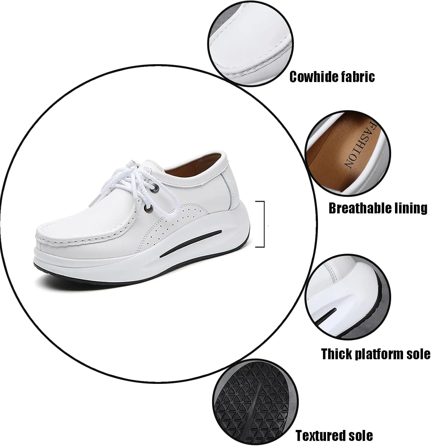 Women's Leather Platform Wedges Oxfords with Arch Support Round Toe Lace Up Business Work Office Dress Shoes Non-Slip Increase Height Nurse Walking Shoes