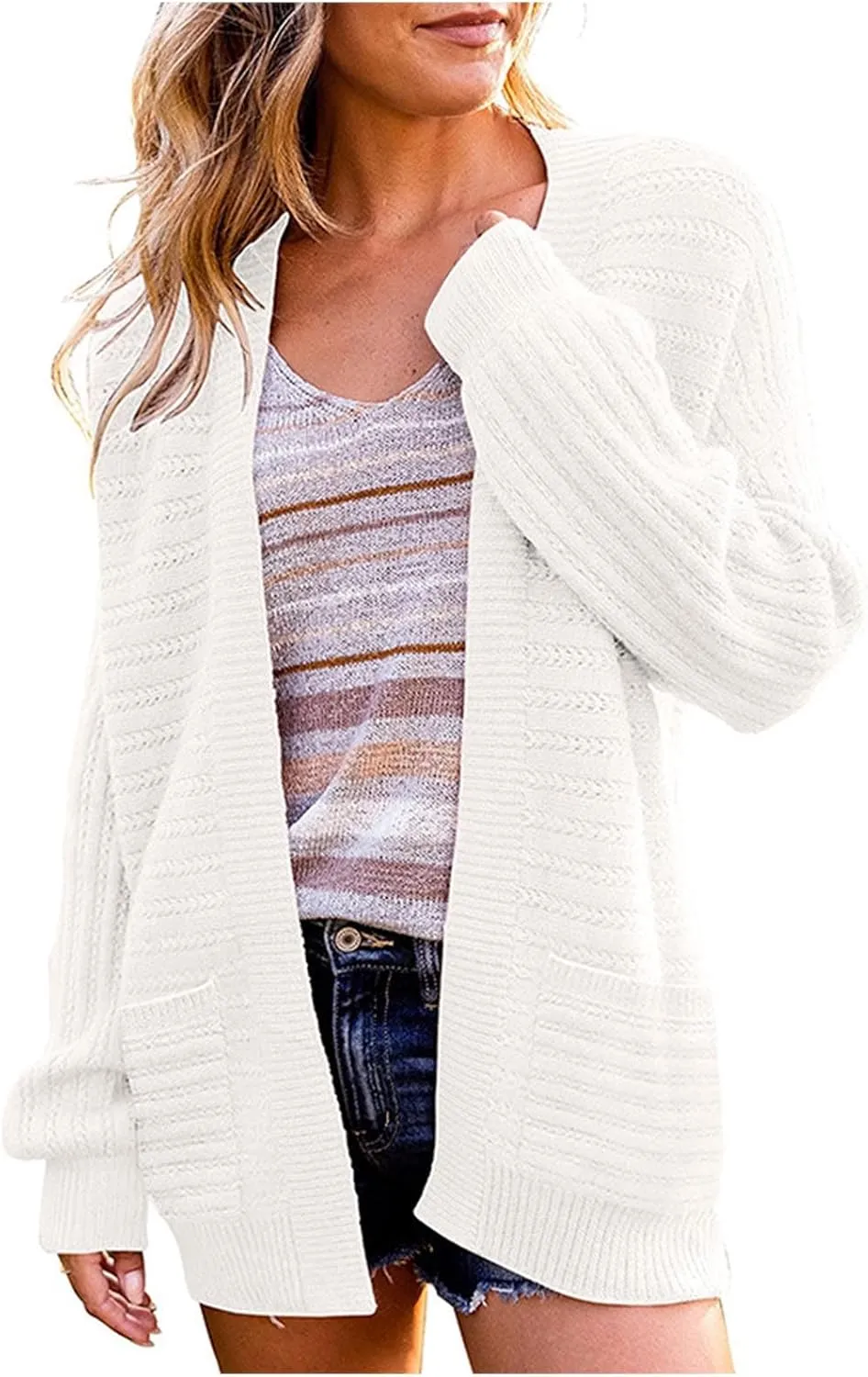 Women's Lightweight Cardigan Sweaters Casual Long Sleeve Open Front Drop Shoulder Oversized Fall Trendy Knitwear