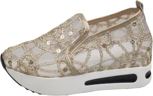 Women's Loafers & Slip-on Embroidery Floral Mesh Lace Chunky Sole Hidden High Heels Lace Up Sneakers Casual Shoes Platform Wedge Sneakers