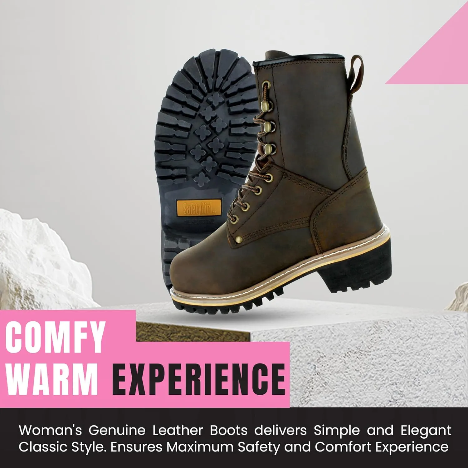 Women's Logger Boots - 6M | Construction Boots for Women with Steel Toe, Water-Resistant Full-Grain Leather, Cushioned Insole, Goodyear Welt Outsole | 8" Logger Work Boots - Dark Brown