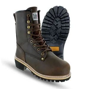 Women's Logger Boots - 6M | Construction Boots for Women with Steel Toe, Water-Resistant Full-Grain Leather, Cushioned Insole, Goodyear Welt Outsole | 8" Logger Work Boots - Dark Brown