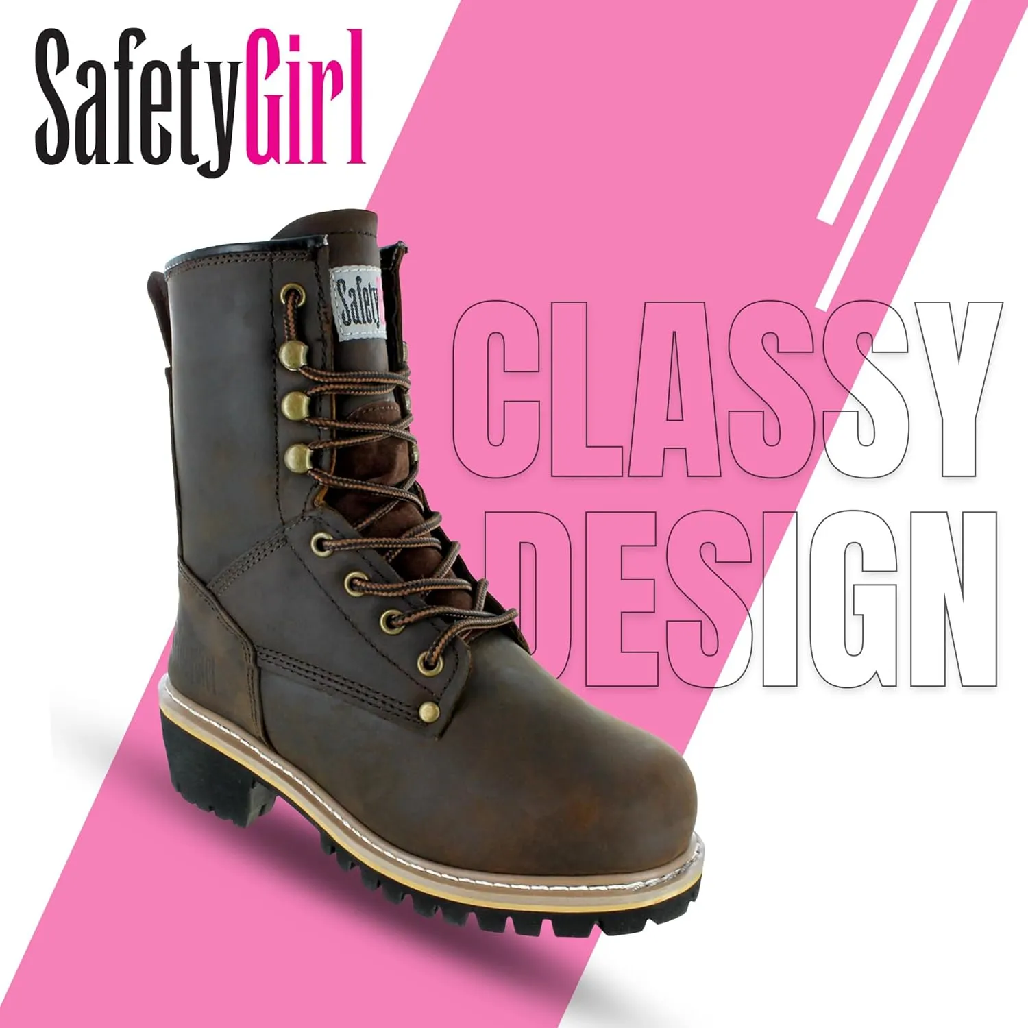 Women's Logger Boots - 6M | Construction Boots for Women with Steel Toe, Water-Resistant Full-Grain Leather, Cushioned Insole, Goodyear Welt Outsole | 8" Logger Work Boots - Dark Brown