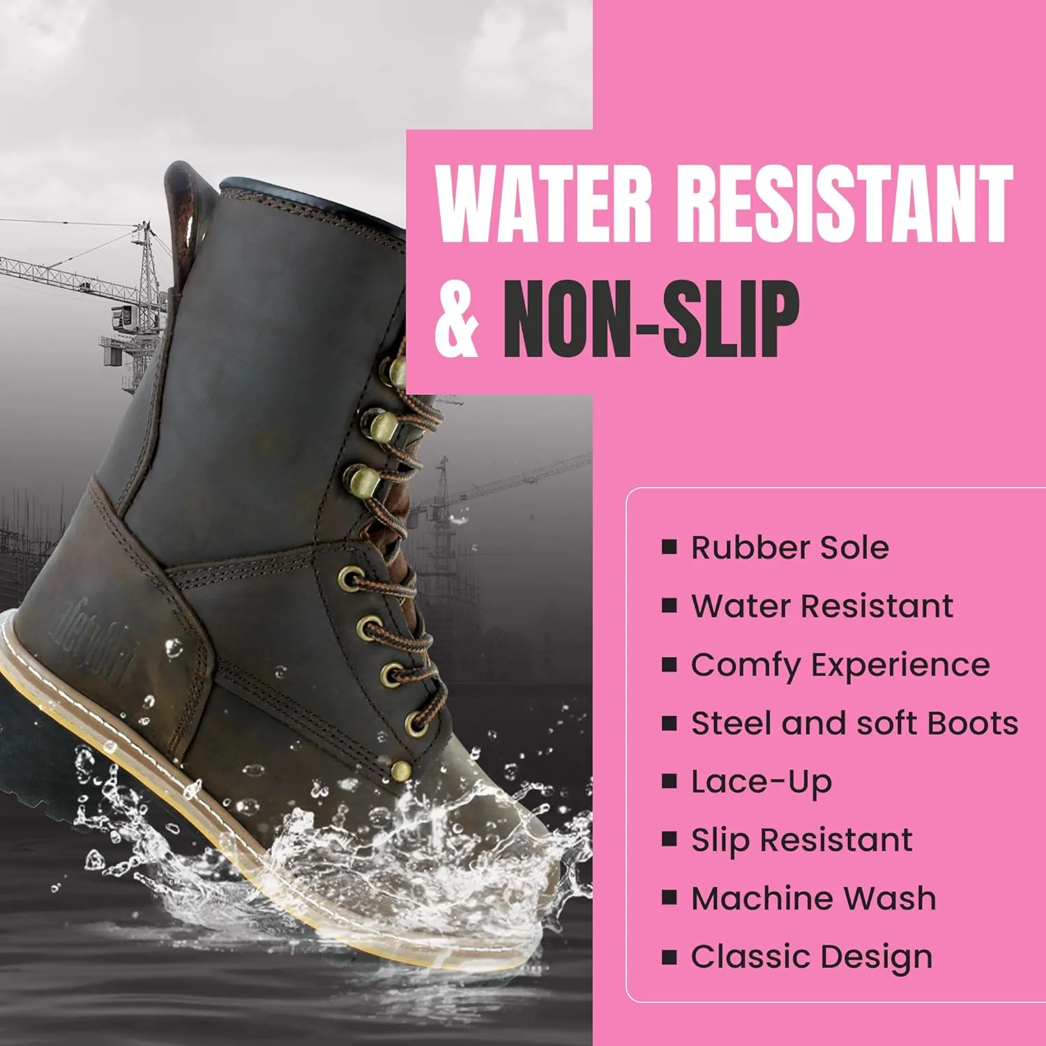 Women's Logger Boots - 6M | Construction Boots for Women with Steel Toe, Water-Resistant Full-Grain Leather, Cushioned Insole, Goodyear Welt Outsole | 8" Logger Work Boots - Dark Brown
