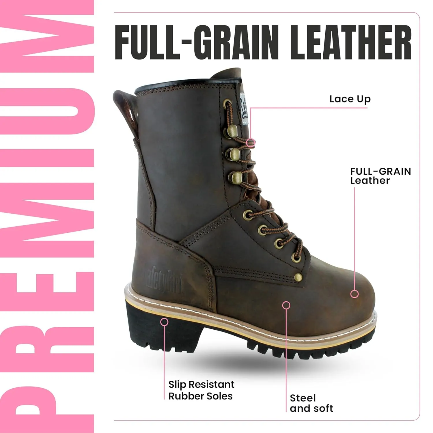 Women's Logger Boots - 6M | Construction Boots for Women with Steel Toe, Water-Resistant Full-Grain Leather, Cushioned Insole, Goodyear Welt Outsole | 8" Logger Work Boots - Dark Brown